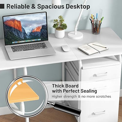 Giantex White Folding Desk for Small Space, Rolling Home Office Desk with 3 Drawers & Lockable Universal Wheels, Mobile Study Writing Desk for Dorm Apartment Bedroom - color: White