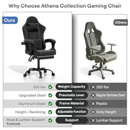 Athena Collection Ergonomic Gaming Chair for Adults, Carbon Fiber Black | Height Adjustable Office Chair Computer Desk Chair with Footrest & Headrest Lumbar Support for Office & Home, 350lbs - color: Carbon Fiber Black