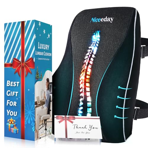 Lumbar Support Pillow for Office Chair Car, Gaming Chair Lower Back Pain Relief Memory Foam Cushion with Greeting Card,3D Mesh Cover Ergonomic Back Rest, Birthday Gift for Dad,Stocking Stuffers - size: Full Back Gift Box-17'*16'*5'