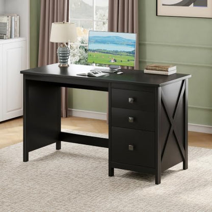 JSB 47.2 Inch Black Computer Desk with 3 Drawers for Home Office Bedroom - color: Black, size: 47.2in