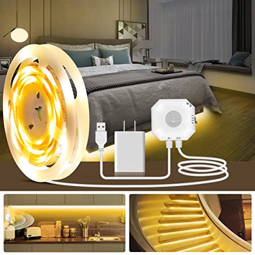Daymeet Motion Sensor Lights Indoor, 16.4ft Motion Activated LED Strip Lights Under Bed Light, Night Lighting 3000K Warm White Under Cabinet Light for Hallway, Bedroom,Kitchen (NO APP) - color: Warm White, size: 16.4ft