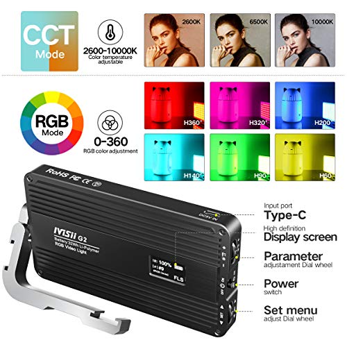 G2 RGB Portable On Camera Light, Built-in 4300mAh Lithium Battery Video Conference Lighting, 2600-10000K 12W Full Color LED Light Panel for Photography, Studio, Wedding Shooting