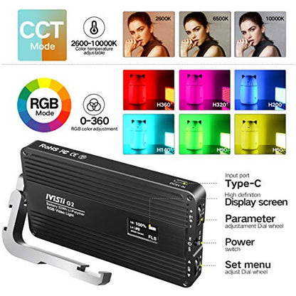 G2 RGB Portable On Camera Light, Built-in 4300mAh Lithium Battery Video Conference Lighting, 2600-10000K 12W Full Color LED Light Panel for Photography, Studio, Wedding Shooting