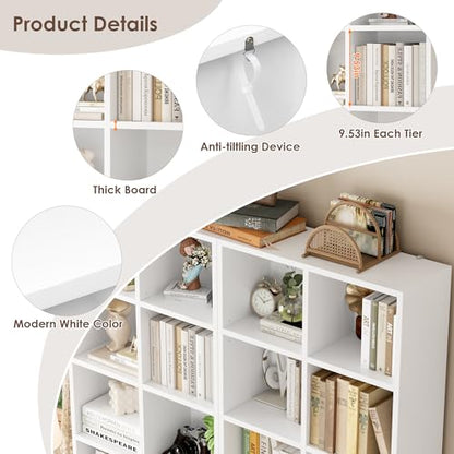 FOTOSOK Bookshelf Bookcase 7-Tier White Bookshelf Tall CD Media Tower Rack - color: White