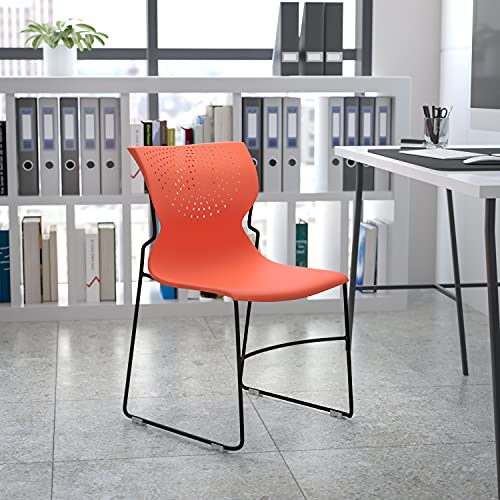 EMMA + OLIVER Home and Office Orange Full Back Stack Chair with Gray Frame | Powder Coated, 661 LBS. Weight Capacity - color: Orange