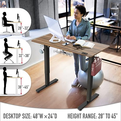 SHW 48-Inch Electric Height Adjustable Standing Desk w/Drawer, Walnut - color: Walnut, size: 48-Inch