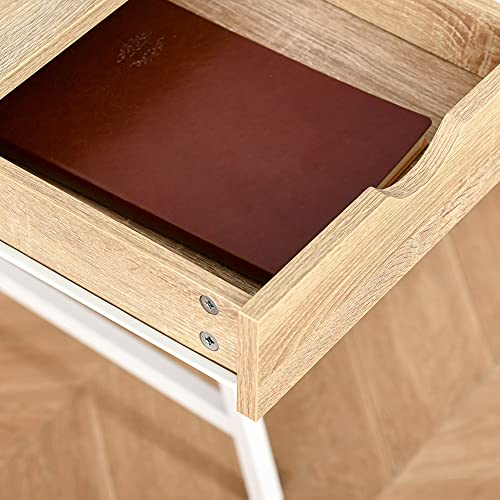 HOMCOM Home Office Desk with A Frame for Small Spaces, Natural | Computer Desk, Writing Table, with Drawer, Storage Shelves - color: Natural