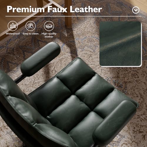 Ollega Green Petite Office Chair for Women Small to Medium Frame, Mid Century Modern Desk Chair with Arms, Soft Back&Seat, Adjustable Height, Wheels, Vintage Leather Computer Chair for Small Space