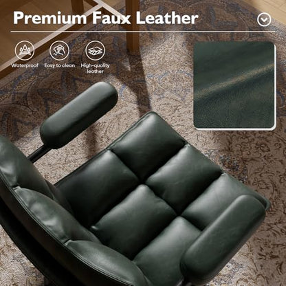 Ollega Green Petite Office Chair for Women Small to Medium Frame, Mid Century Modern Desk Chair with Arms, Soft Back&Seat, Adjustable Height, Wheels, Vintage Leather Computer Chair for Small Space