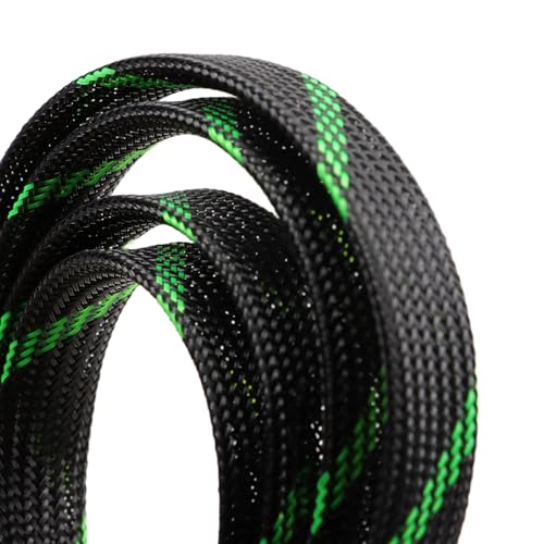 25ft PET Expandable Braided Cable Sleeve 1/3inch(8mm) Pet Braided Cable Sleeve for Audio Video Device Wire Automotive Wire (Black Green) - color: Black Green, size: 8mm"(1/3 inch)
