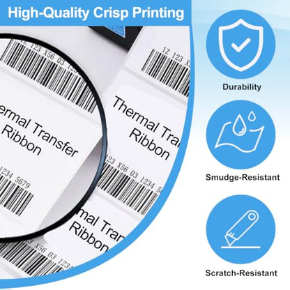 Enhanced Wax Thermal Transfer Ribbon, 4.33'' x 244', 4 Rolls | 110mm x 74m Black Barcode Label Printer Ribbon with 0.5 In Core for Zebra Desktop Printers, Crisp, Durable Print Quality - size: 4 Rolls-4.33''x244'