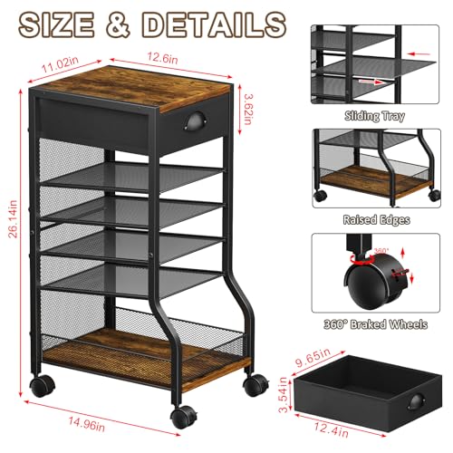 keomaisyto 6-Tier Rolling File Cart with Drawer, Under Desk Storage with Paper Letter Sliding Trays, Standing File Organizer with Wheels, Slim Workspace Organizers for Office/Home/School/Study - style: Upgrade-with Drawer
