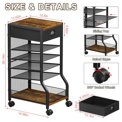 keomaisyto 6-Tier Rolling File Cart with Drawer, Under Desk Storage with Paper Letter Sliding Trays, Standing File Organizer with Wheels, Slim Workspace Organizers for Office/Home/School/Study - style: Upgrade-with Drawer