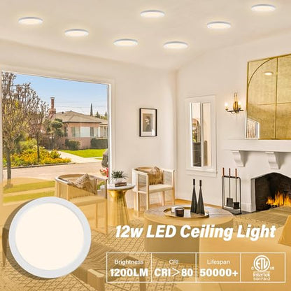 Flush Mount Ceiling Light Fixture - ETL Certified - 7 Inch Dimmable 3000K Warm White LED, 0.63'' Ultra Thin Round Design for Bedroom, Bathroom, Kitchen, Hallway, Basement, Closet (3-Pack)‌ - color: White, 3000K, size: 7 inch (3 Pack)