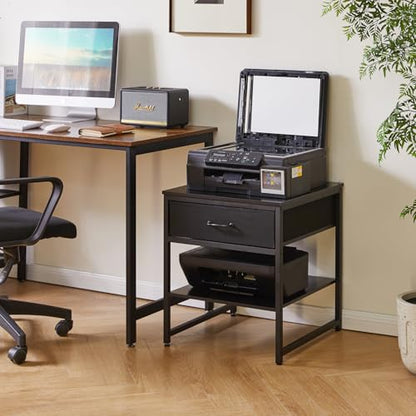 Aibiju Adjustable Side Table with Drawers, Refrigerator Table,Square Coffee Table, Large Printer Stand, End Table Black YD-TM156B - color: Black, style: With Drawers