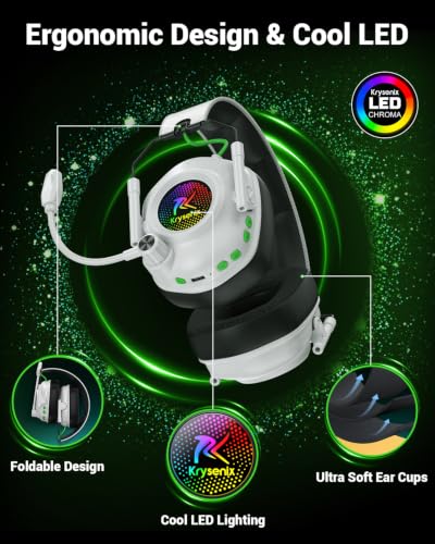 Wireless Gaming Headset with Mic for PS5, PS4 & PC, 7.1 Surround Sound - color: White