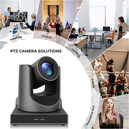 PTZ Camera 30X Optical Zoom 1080P 60fps for Church Live Streaming, AI Tracking POE PTZ Camera with USB3.0 3G-SDI HDMI LAN Simultaneous Output for Church Conferences & Teaching - size: 30X-SDI-Black