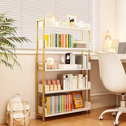 OSCHF Wide Open Shelf Bookcase, 5-Tier, White with Gold Frame - size: 5-Tier