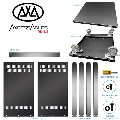 AxcessAbles 16U AV Case with Wheels | Metal Studio Cabinet | 19-Inch Universal Equipment Rack | Open-Frame Option | Home Server - color: RK16U