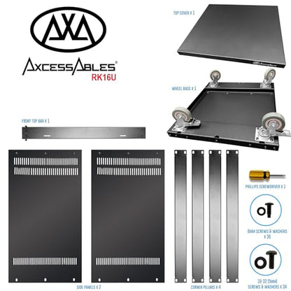 AxcessAbles 16U AV Case with Wheels | Metal Studio Cabinet | 19-Inch Universal Equipment Rack | Open-Frame Option | Home Server - color: RK16U