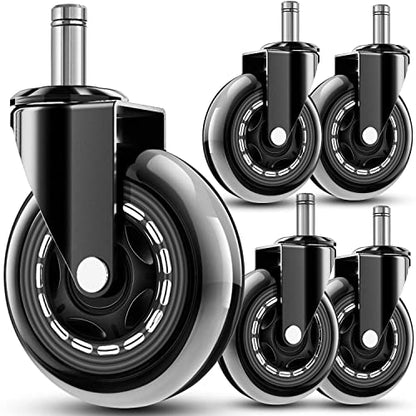 RidRed Office Chair Wheels - Replacement Rubber Wheels - Universal Fit 3 Inch Casters, Heavy-Duty Chair Casters, Noise Free, Fits 98% Chair, for All Floor (5) - color: Transparent