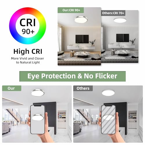 hykolity 12 Inch Selectable CCT LED Round Flat Panel Light,2 Pack | 24W 3000K/4000K/5000K, Edge-Lit Flush Mount Ceiling Light Fixture for Kitchen, Bedroom, Laundry and Closet Room,Brush Nickel - color: Brush Nickel, size: 12 inch