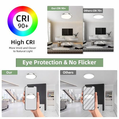 hykolity 12 Inch Selectable CCT LED Round Flat Panel Light,2 Pack | 24W 3000K/4000K/5000K, Edge-Lit Flush Mount Ceiling Light Fixture for Kitchen, Bedroom, Laundry and Closet Room,Brush Nickel - color: Brush Nickel, size: 12 inch