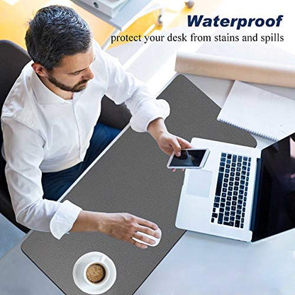 Desk Pad for Office Home 31" x 13",PU Leather Waterproof Large Desk Writing Mat Organizer,Multifunctional Ultra Thin Dual Use Desk Blotters Mouse Pad Protector … (Grey) - color: Grey