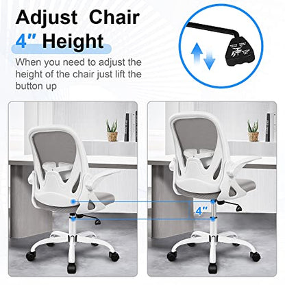 Office Chair Ergonomic Desk Chair with Flip up Armrests Swivel Breathable Desk Mesh Computer Chair with Adjustable Lumbar Support and Height for Conference Room (Gray) - color: Grey