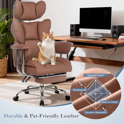 DUMOS Big and Tall Home Office Desk Chair, Executive Chair with Footrest - color: Brown, size: Fix Armrest
