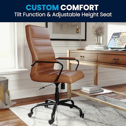Flash Furniture LeatherSoft Executive Office Chair, Brown/Black | 360° Swivel, Height Adjustable, Commercial Grade - color: Brown Leathersoft/Black Frame