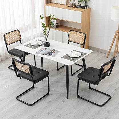 KCC Modern Dining Chairs Set of 6, Faux Leather Rattan Chair,Black | Mid Century Kitchen Side Chairs with Metal Legs and Upholstered Seat for Dining Room,Living Room,Bedroom - color: Black, size: Set of 6