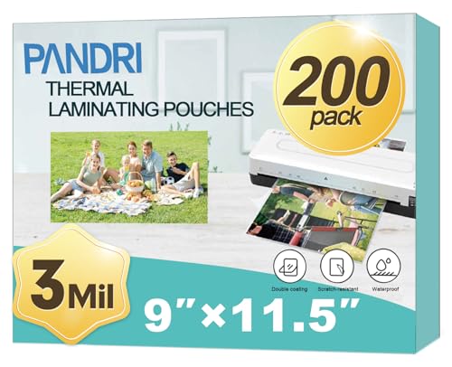 PANDRI 200 Pack Clear Thermal Laminating Sheets, 9 x 11.5-Inch, 3 Mil - size: 200 Pack