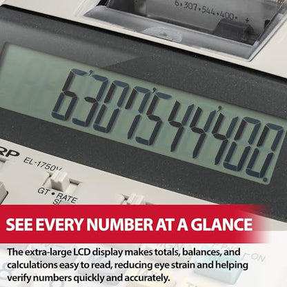 Sharp EL-1750V Two-Color Printing Calculator 2 Lines/Sec 3" Black/Red - color: Off-White