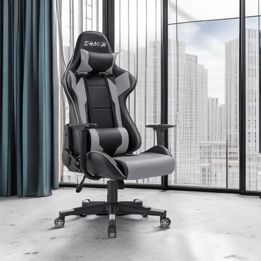 Homall Gaming Chair, Office Chair High Back Computer Chair Leather Desk Chair Racing Executive Ergonomic Adjustable Swivel Task Chair with Headrest and Lumbar Support (Grey) - color: Grey