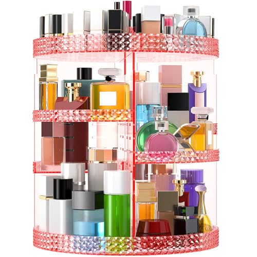 Pink 360 Makeup Organizer Carousel, Organizador De Perfumes, Acrylic Make Up Organizer, Large 7 Layers 360 Makeup Organizer, Fits Makeup Brushes, Lipsticks, Bathroom, Vanity, Plus Size Pink - color: Pink, size: X-Large