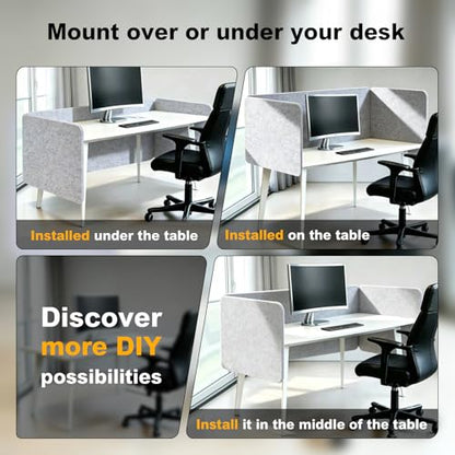 Desk Divider 2 Pcs Desk Privacy Panel 47.2'' x 23.6'',Acoustic Sound Absorbing and Noise Reducing Desk Partition for Office Desk,Clamp-on Desk Divider Partition with Adjustable Universal Base - size: 47.2''L x 23.6''W