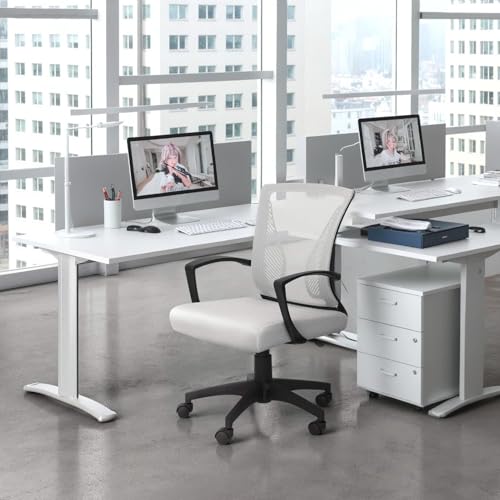 Furmax Office Chair Ergonomic Computer Desk Mesh Chair Mid Back Swivel Lumbar Support with Armrest (1, White) - color: White