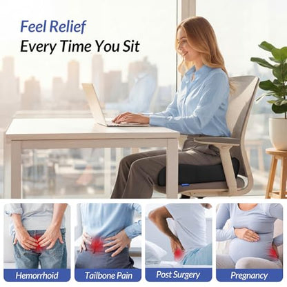 6" Thickened Donut Pillow Seat Cushion, Ergonomic Hemorrhoid Pillow with Widened Cutout for Tailbone,Sciatica Pain Relief & Postpartum, Memory Foam Office Chair Cushion for Long Sitting at Home
