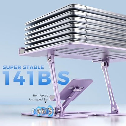 Ergonomic 2-in-1 Purple Laptop Phone Stand for Desk, Adjustable Riser, Sturdy and Portable, Fits All Laptops and Phone (Purple) - color: Purple