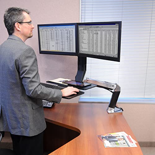 Ergotron – WorkFit-A Dual Monitor Standing Desk Converter, Sit Stand Workstation for Tabletops – Level Keyboard Tray - style: Level Keyboard Tray