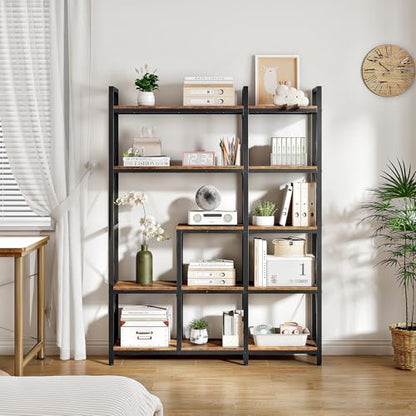 Corner Bookshelf, 5-Tier L-Shaped Bookcase, Corner Shelf with Metal Frame, Industrial Tall Display Shelf, for Living Room, Home Office, Bedroom, Rustic Brown TSJ12BF