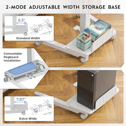 BONTEC Mobile Standing Desk, Adjustable Height, 23.6 x 20.5 Inch, White - color: White, size: 23.6" x 20.5"