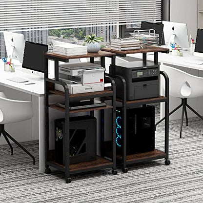 Fannova 4-Tier Printer Stand with Adjustable Storage Shelf, Large Tall Printer Table with Wheels for Home Office Small Spaces Organization, Rustic Brown - color: Rustic Brown
