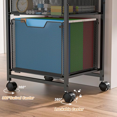 Feyejade 6-Tier Rolling File Cart Multi Mobile Drawer Cabinet Black - size: 11.81"D x 14.57"W x 31.81"H