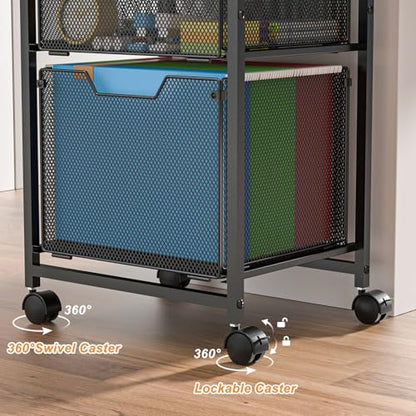 Feyejade 6-Tier Rolling File Cart Multi Mobile Drawer Cabinet Black - size: 11.81"D x 14.57"W x 31.81"H
