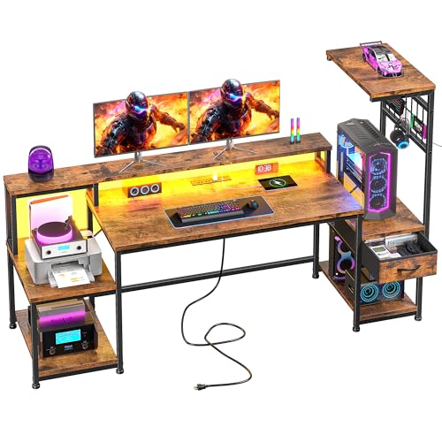 DurayLoly 63" Office Desk with File Drawer and Printer Space for Bedroom - color: Brown, size: 19.6"Dx63"Wx51"H