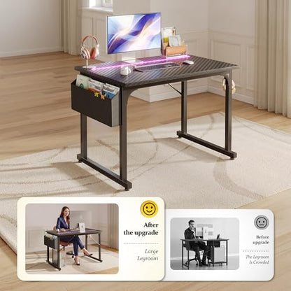 DurayLoly 32" Gaming Desk with Waterproof LED Lights for Bedroom,Black - color: Black, size: 32 IN