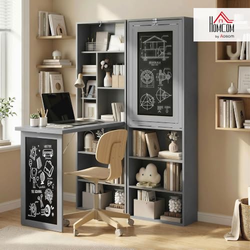 HOMCOM Foldable Desk Wall Mounted Convertible Table for Small Spaces, Gray - color: Charcoal Gray