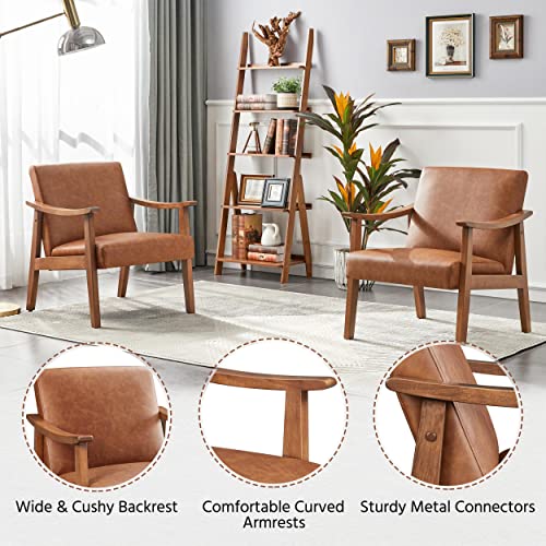 Yaheetech Accent Chairs Set of 2, Mid-Century Armchairs, Light Brown - color: Light Brown